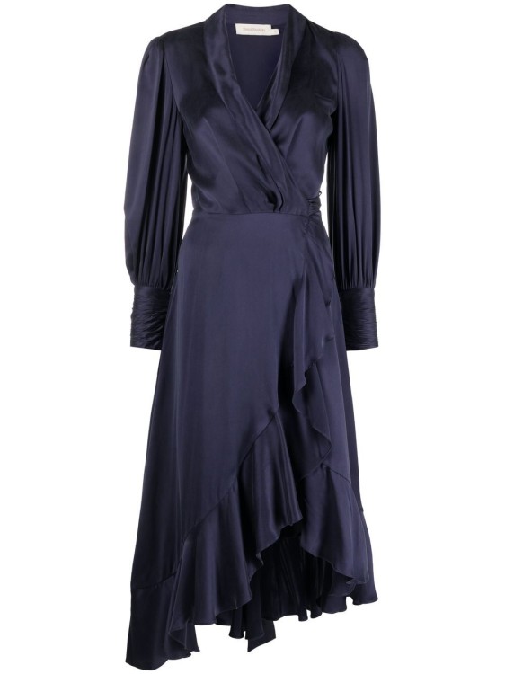 ZIMMERMANN NAVY SILK WRAP MIDI DRESS,1ff93194-1bde-6123-975c-f9d9d79a5fda