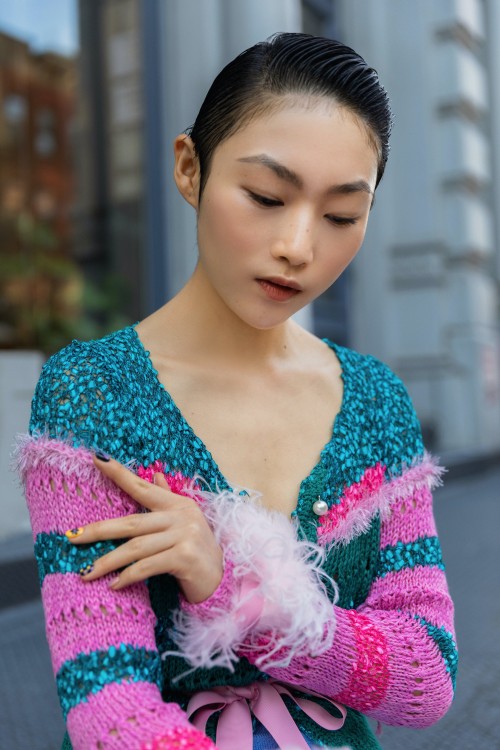 Shop Andreeva California Sundown Handmade Knit Sweater With Feathers In Multicolor