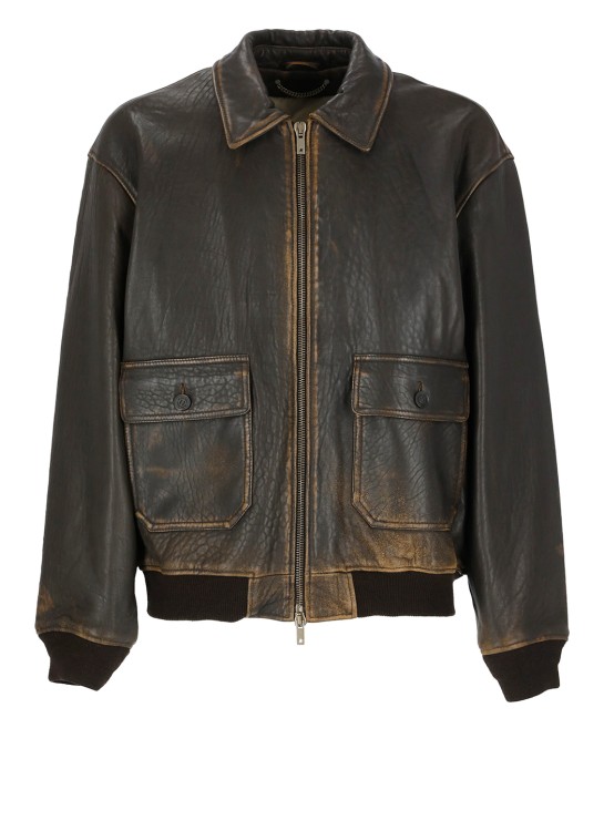 Shop Golden Goose Luois Aviator Leather Jacket In Black