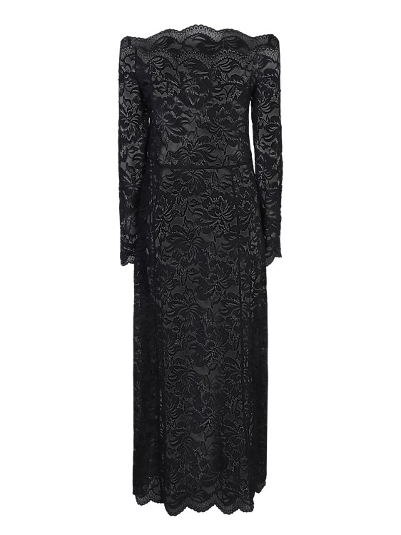 Shop Rabanne Long-sleeved Lace Dress With A V-back Neckline In Black