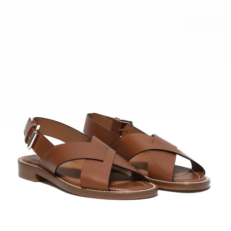 Guglielmo Rotta Crossed Sandal In Raw Cut Leather In Tan Color In Brown