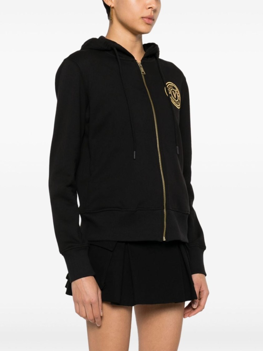 Versace Jeans Couture Black Zip-up Sweatshirt With Embroidered Logo In Black