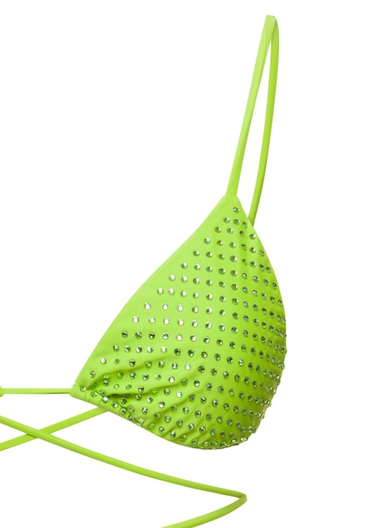 Shop Self-portrait Bikini Top With All-over Crystal Embellishment In Green Polyamide