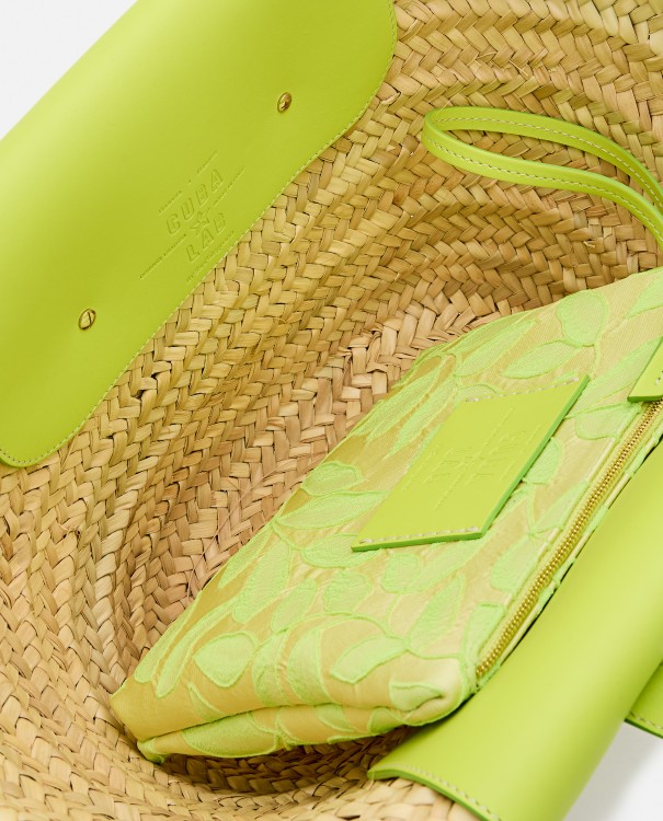 Cuba Lab Tropicana Straw And Leather Tote Bag In Yellow