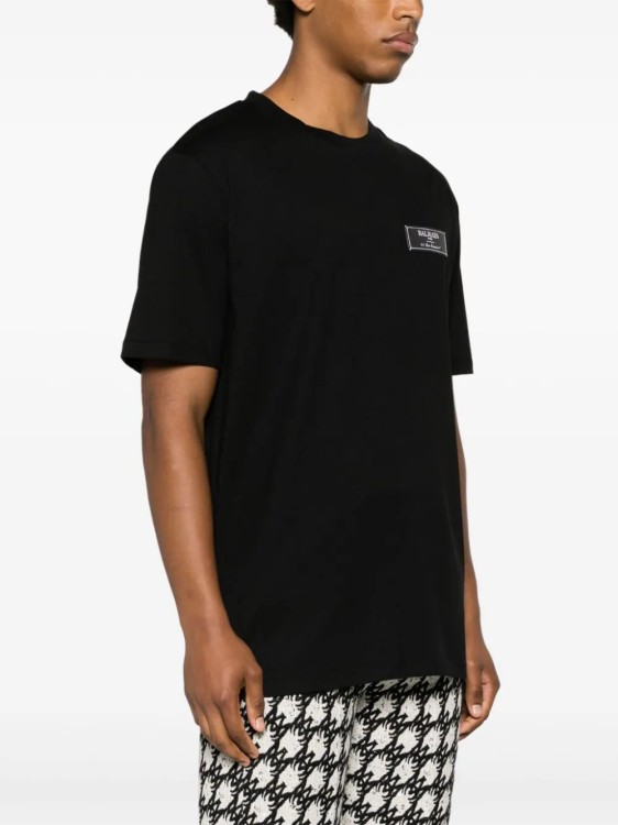Shop Balmain Black Crew Neck Label T-shirt