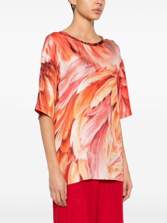 Shop Roberto Cavalli All-over Feather Print T-shirt In Orange