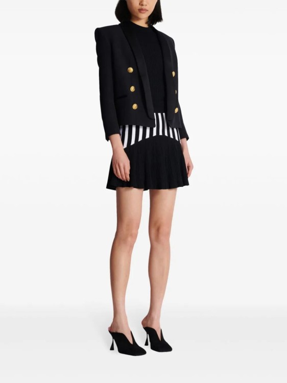 Balmain Cropped Grain De Poudre Edge-to-edge Jacket With 6 Buttons In Black