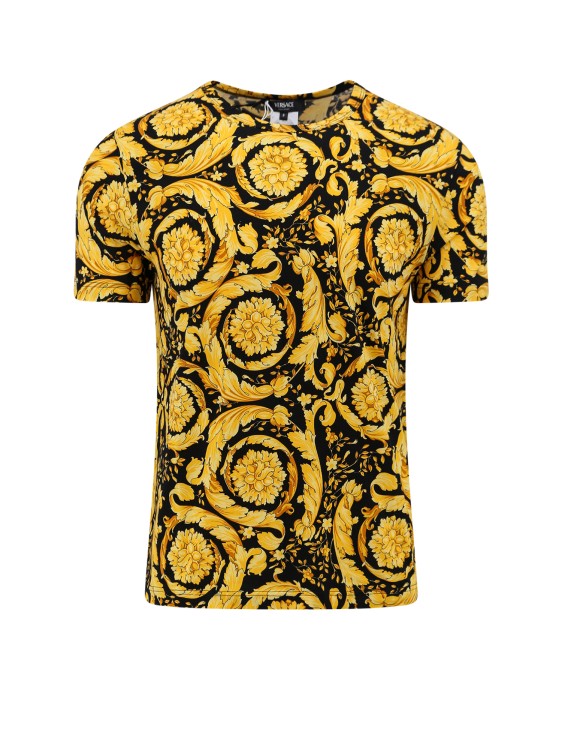 Shop Versace Cotton T-shirt With Barocco Print In Yellow