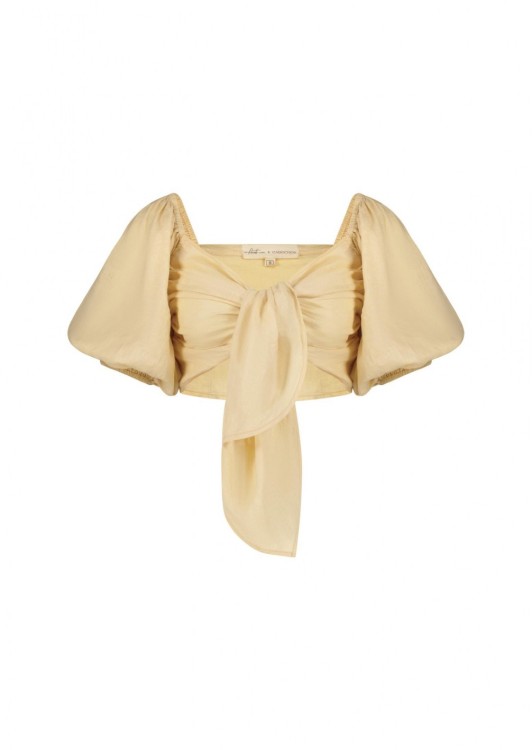 The-private-label X Cabochon Sorrento Bell Sleeve Bow-tie Top In Yellow