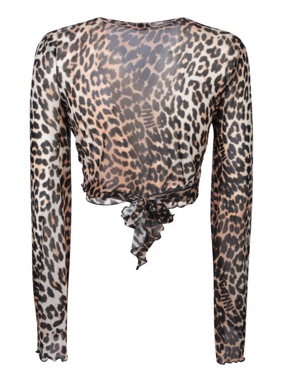Shop Ganni Leopard Print Cropped Blouse In Brown