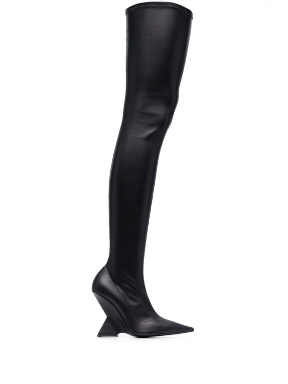 Shop Attico Cheope Leather Above-knee Boots In Black