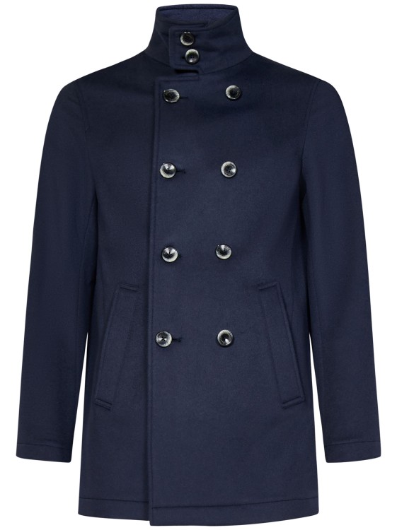 HERNO BLUE DOUBLE-BREASTED PEACOAT