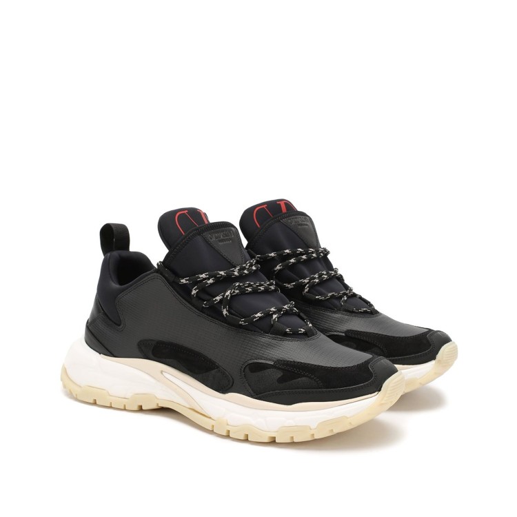Shop Valentino Black Leather Logo Sneakers