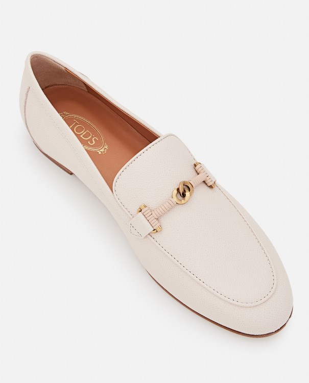 Shop Tod's Flat Leather Loafers In Neutrals