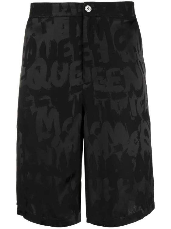 Alexander Mcqueen Graffiti Logo-jacquard Shorts In Black