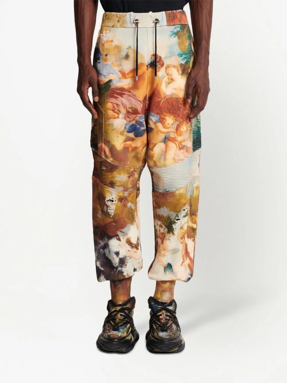 Shop Balmain Multicolored Sky Print Pants In Brown