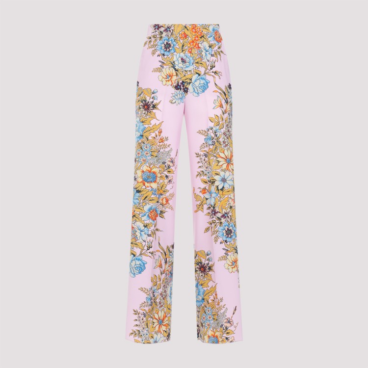 Etro Floral High-rise Silk Wide-leg Pants In Purple