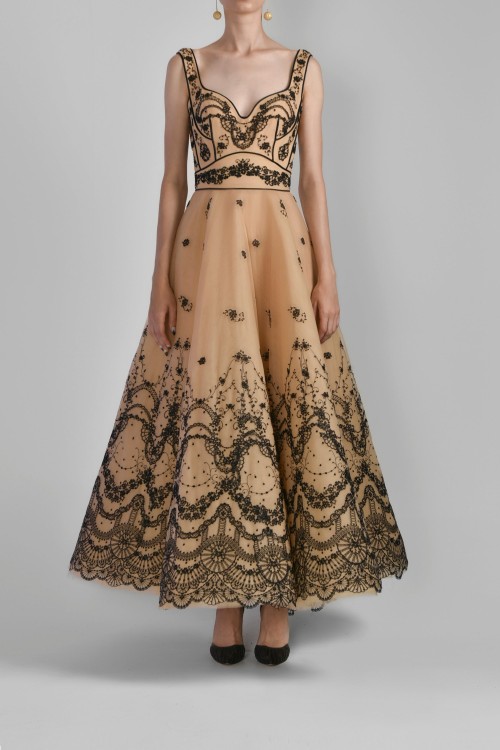 Shop Saiid Kobeisy Sleeveless Embroidered Tulle Dress In Neutrals