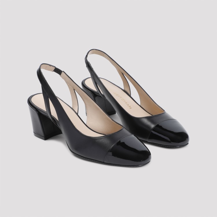 Stuart Weitzman 'sleek' Black Slingback Pumps With Block Heel In Black