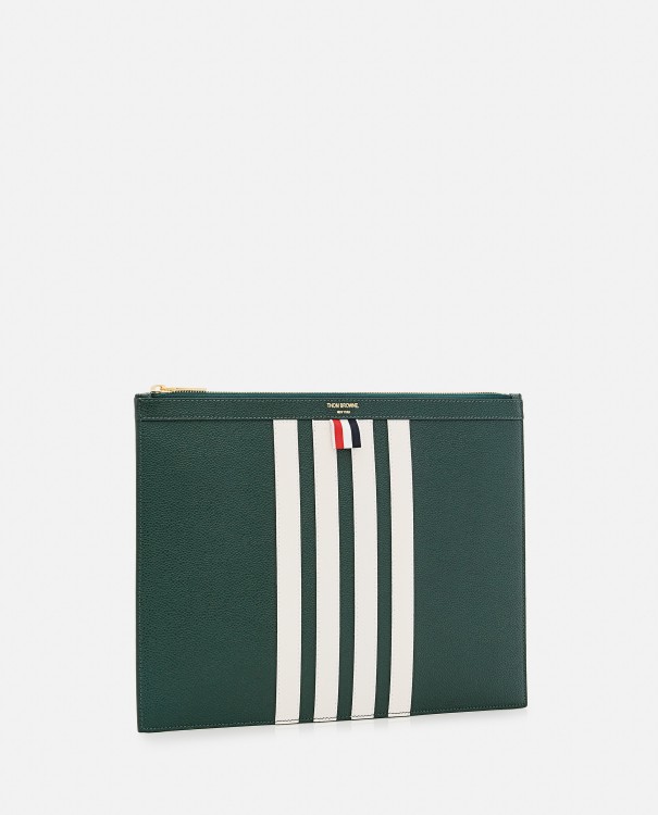 Shop Thom Browne Leather Medium Document Holder With 4-bar In Green