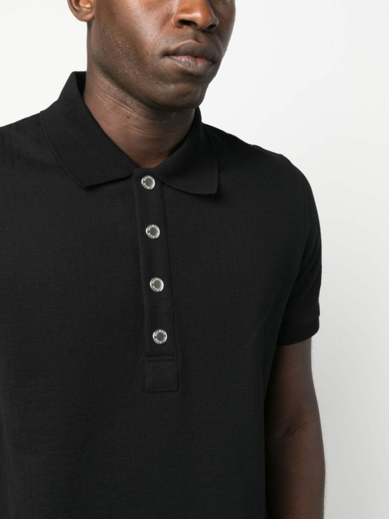 Shop Balmain Black Monogram Pattern Polo Shirt