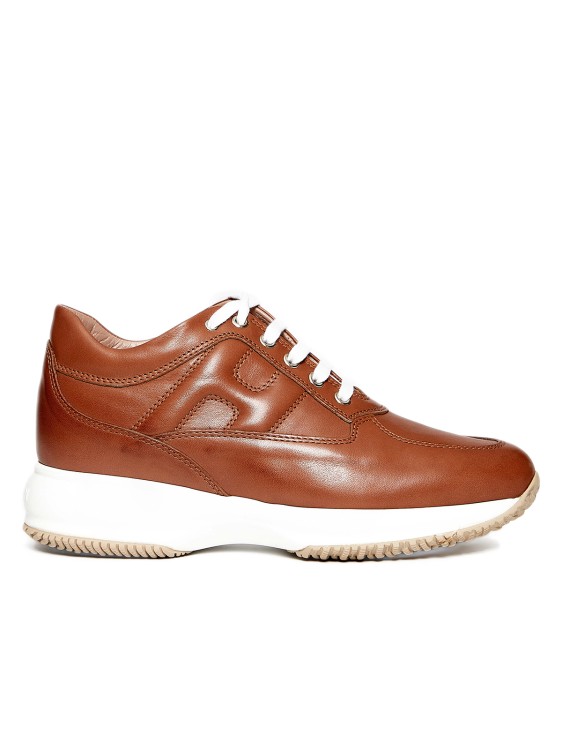 Shop Hogan Brown Interactive Leather Sneakers