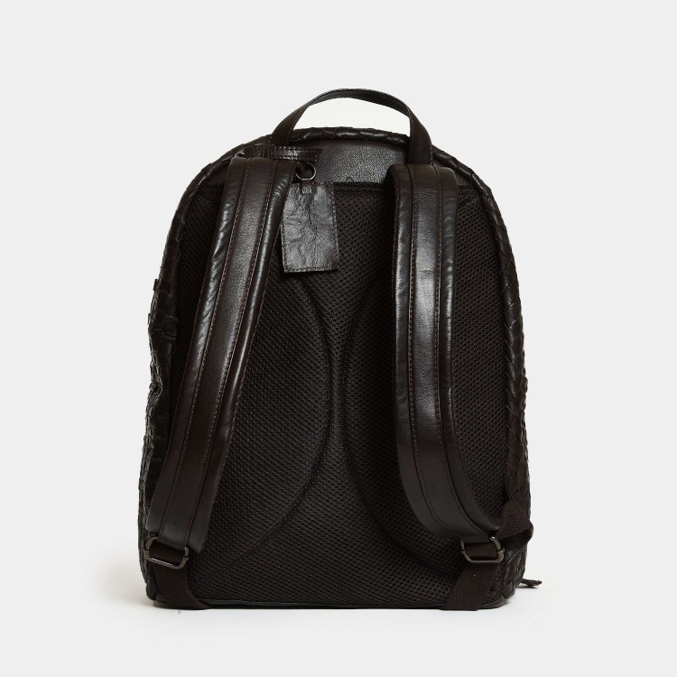 Shop The Jack Leathers Brown Woven Leather Backpack In Black