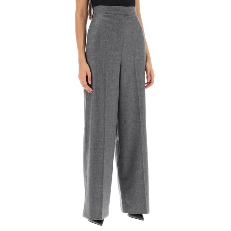 Shop Fendi Wide Leg Wool Pants In Grey
