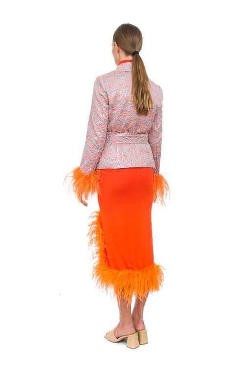 Shop Andreeva Orange Knit Skirt-dress With Feather Details