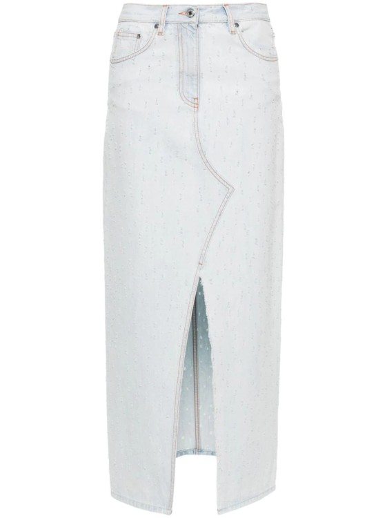 Shop Msgm Blue Distressed Denim Maxi Skirt In White