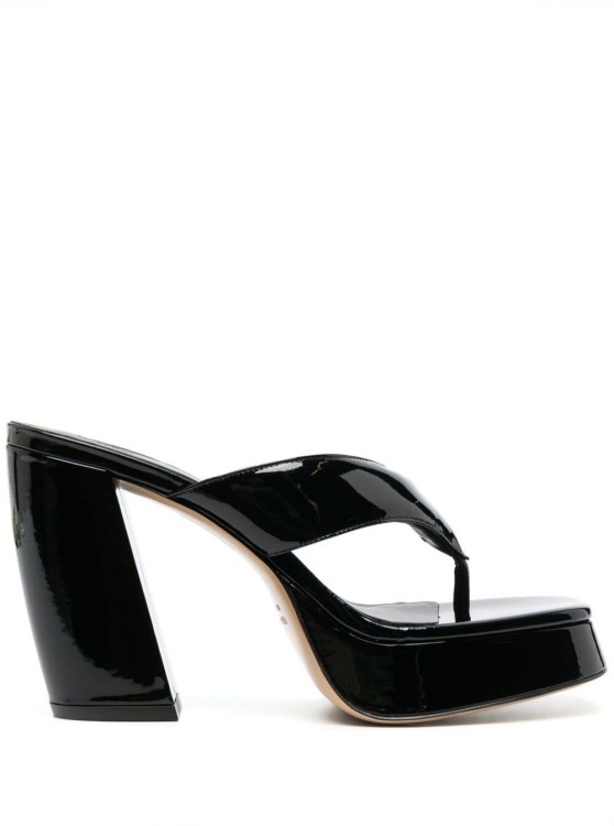 Shop Gia Borghini Black Glossy Finish Square Toe Sandals In Leather