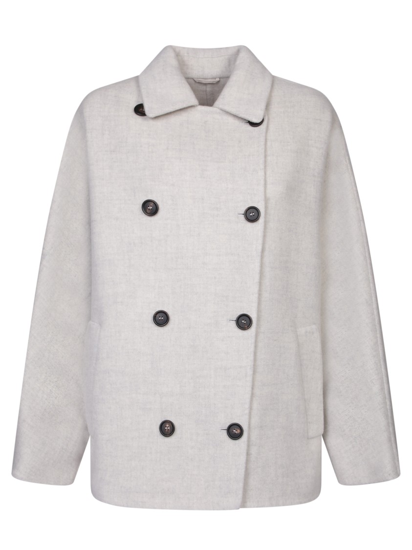 Brunello Cucinelli Mixed Wool Fabric Coat With Six Front Buttons In White