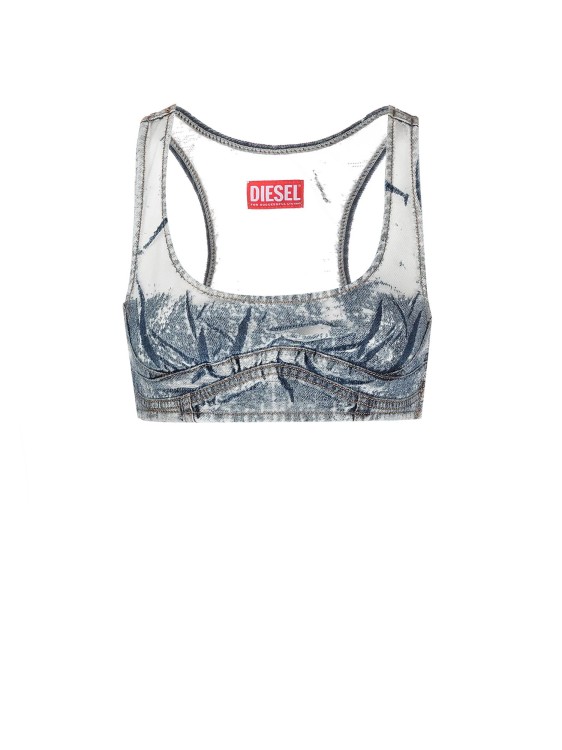 Diesel Denim-patchwork Mesh Top In Blue