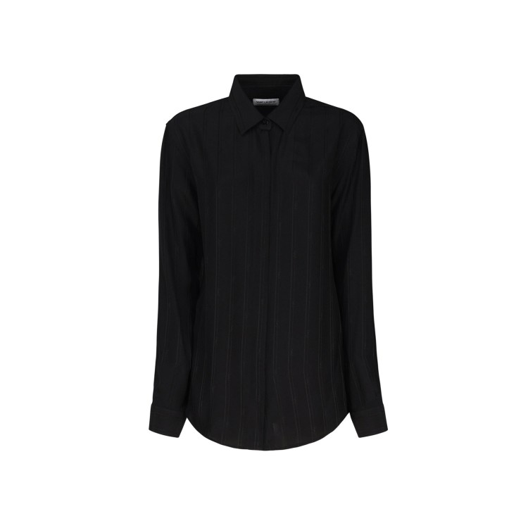 Shop Saint Laurent Silk Logo Shirt In Black
