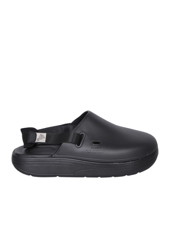 Shop Suicoke Rubber Sandals. Slip-on Model With Adjustable Strap. Minimalist Design. In Black