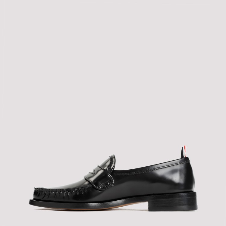 Shop Thom Browne Pleated Varsity Black Calf Leather Loafers