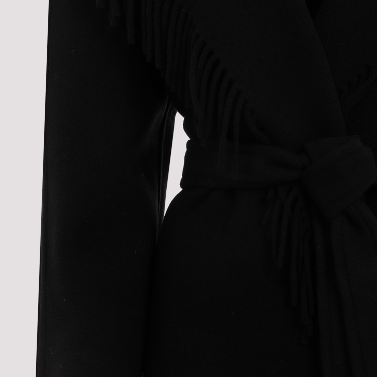 Balenciaga Hooded Fringe Oversized Self-tie Wool Jacket In Black