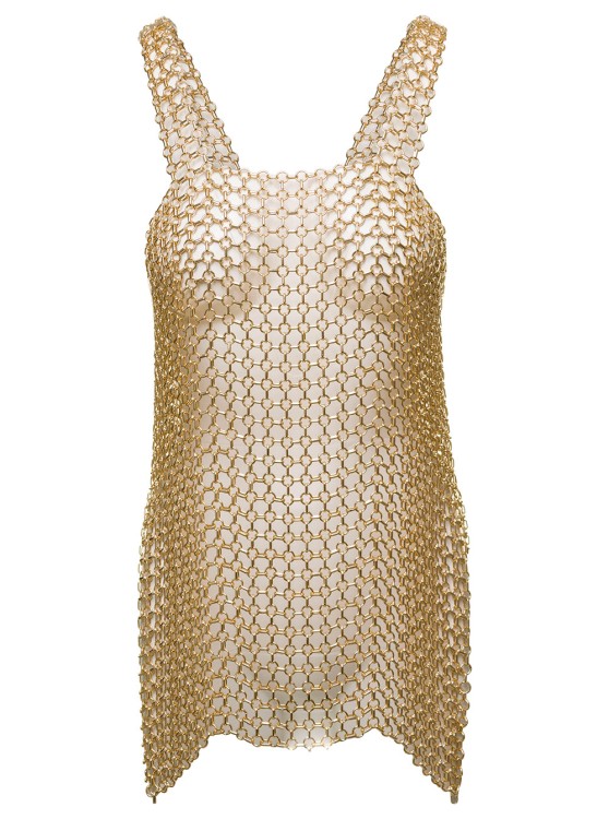 Shop Silvia Gnecchi Gold-tone Mini Dress With Shoulders Straps And Side Splits In Metal Mesh In Neutrals