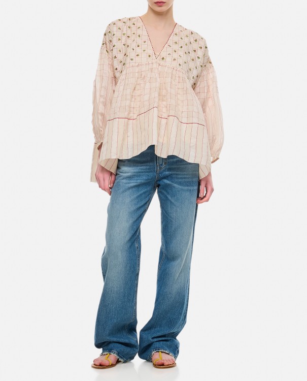 Shop Péro Embroidered Balloon Sleeves Blouse In Neutrals