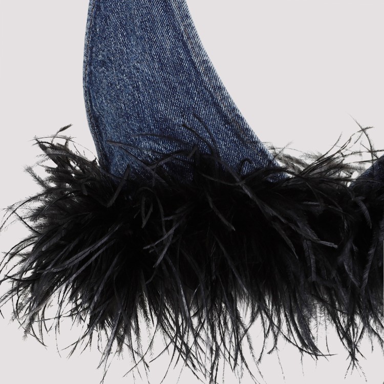 Shop Miu Miu Blue And Black Cotton Top With Feathers