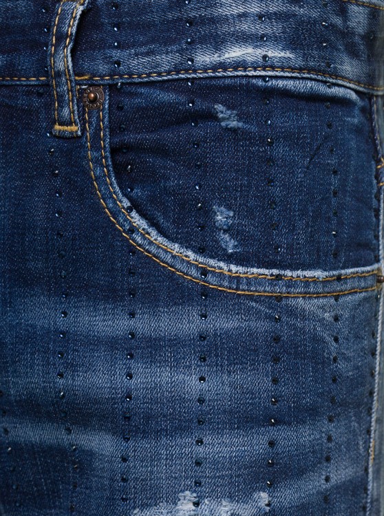 Shop Dsquared2 San Diego' Blue Jeans With Destroyed Detailing And All-over Rhinestones In Stretch Cotton Denim In Black