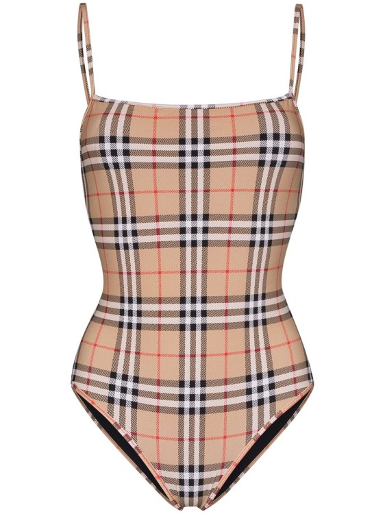 Burberry Check Pattern Print Swimsuit In Brown