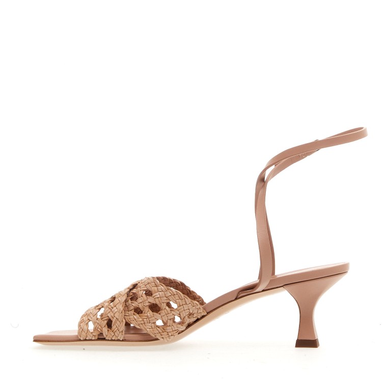 Casadei Nude Woven Leather Sandal With 50mm Heel In Neutrals