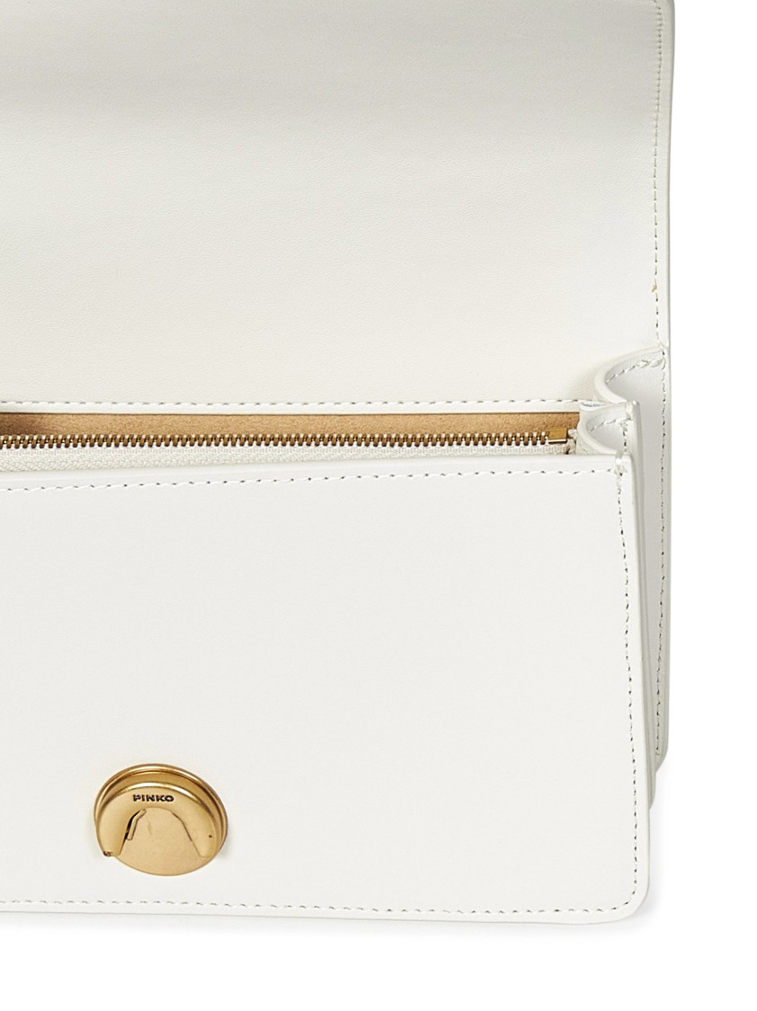 Pinko Leather Shoulder Bag With Elegant Design And Statement Hardware In White