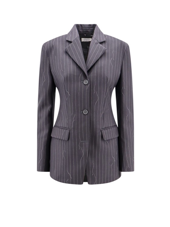 Shop Off-white Pinstripe Fabric Blazer With Shoulder Pads In Grey