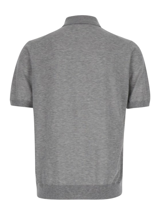 Shop La Fileria Grey Knit Polo Shirt With Classic Collar In Cotton