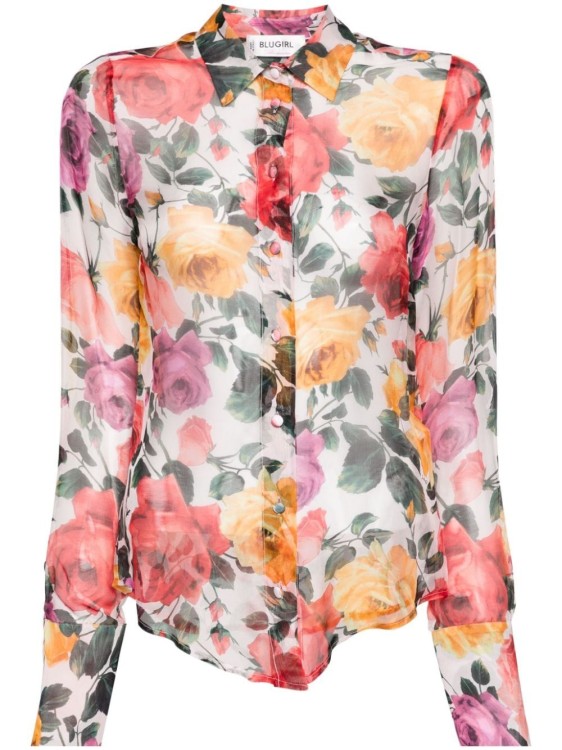 Shop Blugirl Pink Shirts Patterned With Roses In Multicolor