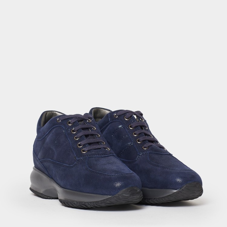 Hogan Soft Suede And Lurex Interactive Sneakers In Blue