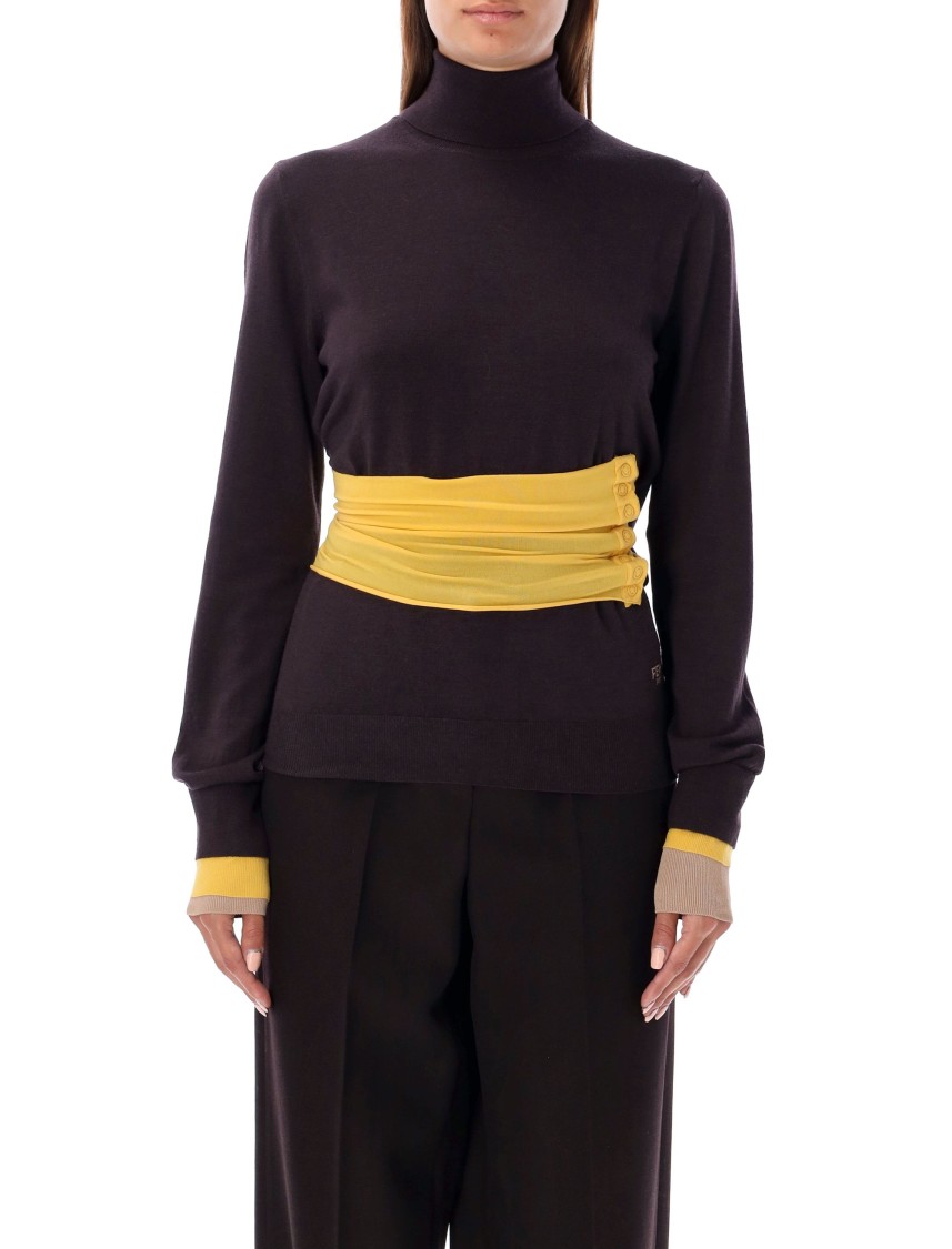 Fendi Wool Polo Neck Jumper In Burgundy