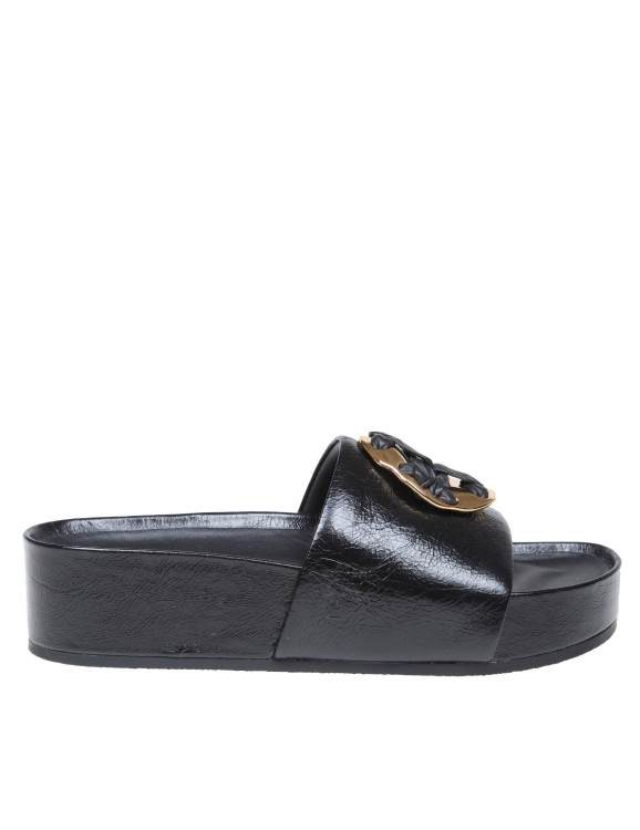 Tory Burch Slide Woven In Black Leather In Grey